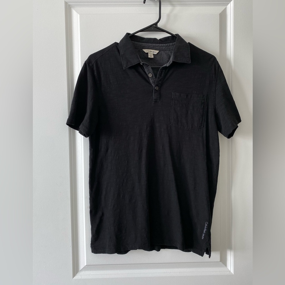 Calvin Klein Black cotton polo short sleeves Sz S - Picture 1 of 6